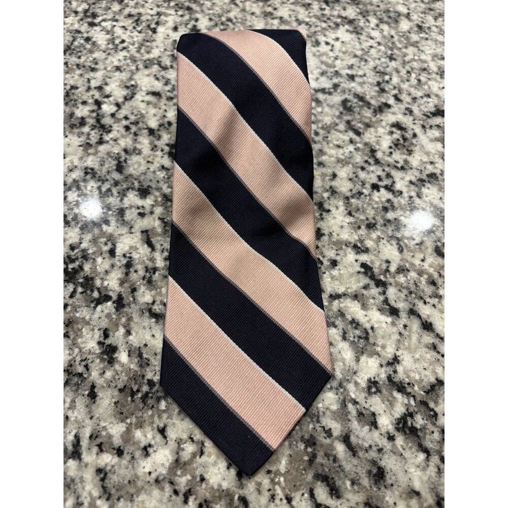 Robert Talbott Silk Repp Tie Pink Navy Stripe Made in USA